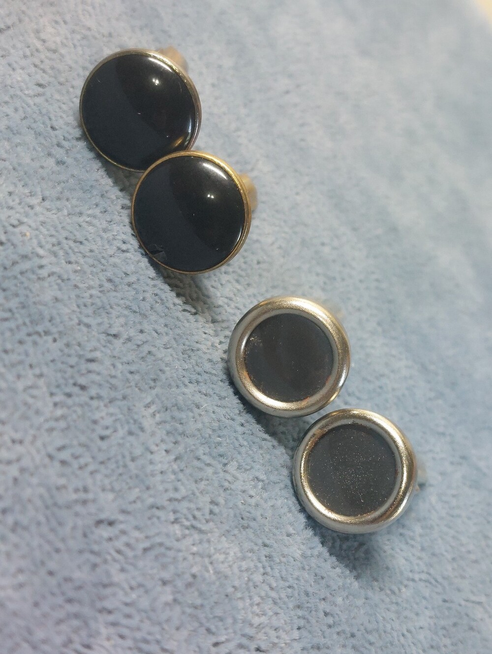 Vintage Cufflinks Lot of 2 Pairs Goldtone Black Cabochon & Silvertone MOP Style